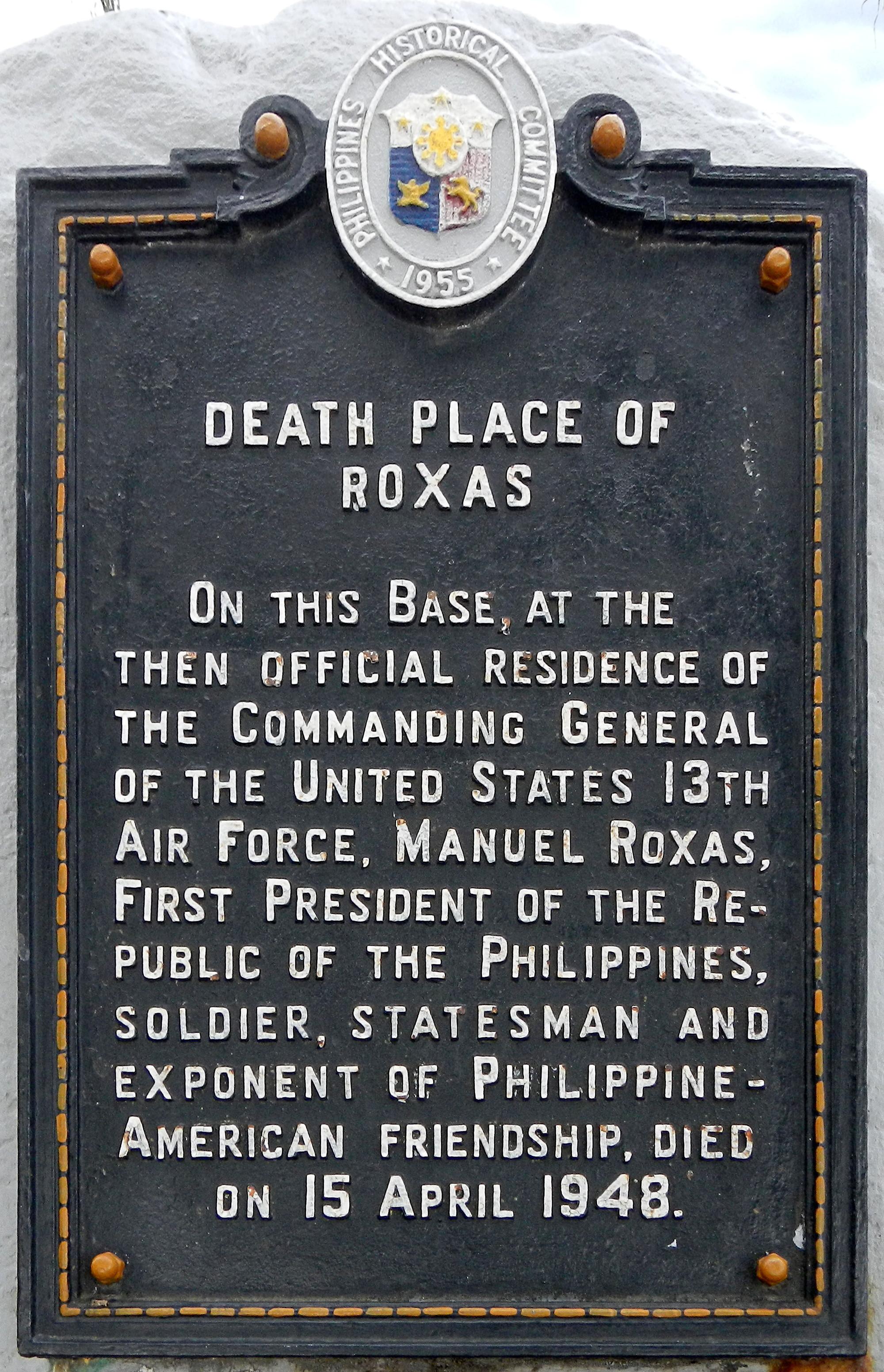 Death Place of Roxas historical marker